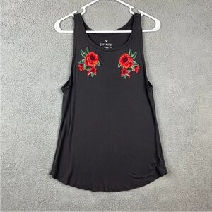 American Eagle Black Sleeveless Tank Top Women Size Xs w/  Floral Embroidery